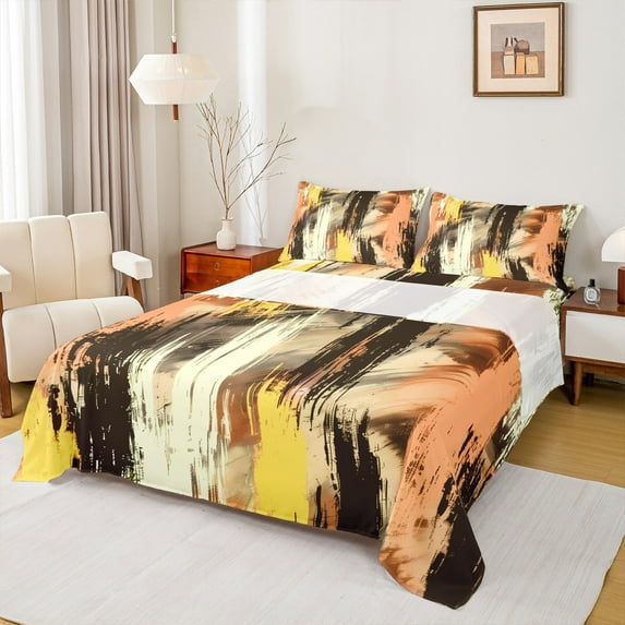 Manfei Chic Abstract Geometric Queen Sheet Sets, Modern Fashion Flat Sheet, Teen Kid Child Adult Queen Fitted Sheet, Breathable Home Decor, 4pcs