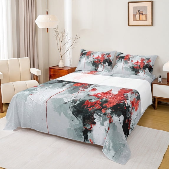 Manfei Chic Abstract Ombre Bed Sheets, Red Retro Artwork King Sheets, Teens Kids Adult Man Sheet Set, Lightweight Room Decor, 4pcs