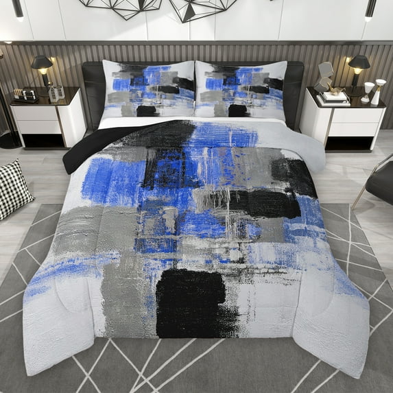 Manfei Chic Abstract Ombre Bedding Comforter Set, Blue Buffalo Artwork Twin Comforter Sets, Teens Kids Adult Man Reversible Bedding Set, Microfiber Bedroom Decor, 2 Pieces