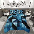 thumbnail image 1 of Manfei Chic Abstract Queen Comforter Set for Adult, Blue Rectangle Geometric Bedding Comforter Set, Retro Artwork Reversible Bedding Set, Luxury Bedroom Decor, 3 Pieces, 1 of 8