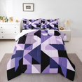 thumbnail image 1 of Manfei Chic Abstract Stripes Full Size Comforter Sets for Adult, Purple Rectangle Geometric Bedding Comforter Set, Retro Artwork Reversible Bedding Sets, Super Cozy Room Decor, 3-Piece, 1 of 8