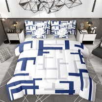 Manfei Chic Abstract Teens 7-Piece Twin Bedding Sets, Navy Square Checkered Bedding Comforter Set, Modern Buffalo Plaid Reversible Sheet Sets, Breathable Home Decor