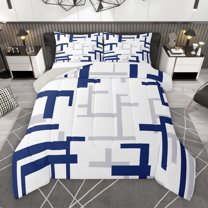 Manfei Chic Abstract Teens Bedding Comforter Set, Navy Square Checkered Twin Comforter Sets, Modern Buffalo Plaid Reversible Bedding Set, Breathable Home Decor, 2pcs