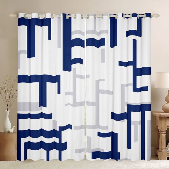 Manfei Chic Abstract Teens Black Out Curtains, Navy Square Checkered Curtains Pack of 2 (42x63 Each), Modern Buffalo Plaid Bedroom Curtains, Living Room Curtains Decor