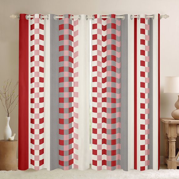 Manfei Chic Abstract Teens Curtains Pack of 2 (42x84 Each), Red Square Checkered Curtains Blackout, Modern Buffalo Plaid Bedroom Curtains, Window Curtains Decor