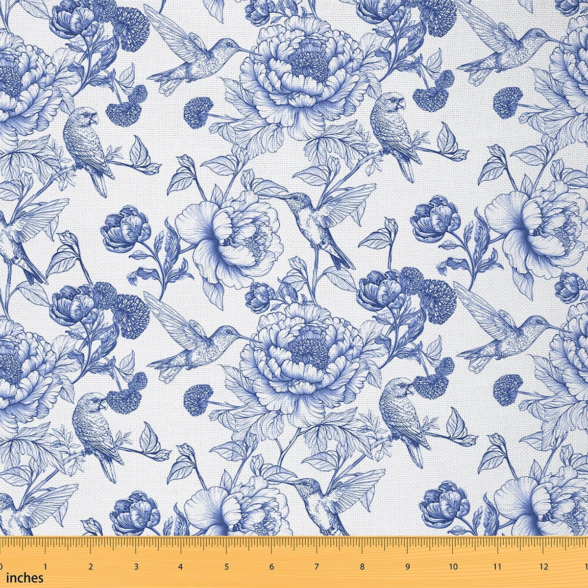 Manfei Chic Blue Blossoms Fabric by the Yard (3 Yards) for Girls Women, Botanical Plant Theme Decorative Fabric by the Yard, Flower Floral Sewing & Crafting Fabric