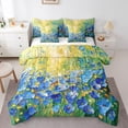 thumbnail image 1 of Manfei Chic Blue Floral Flowers Bedding Comforter Set 7 Pieces for Female Men,Abstract Oil Painting Full Bedding Set Lightweight,Blue Green Fitted Sheet Flat Sheet,Microfiber Bedroom Decor, 1 of 8
