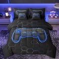 thumbnail image 1 of Manfei Chic Blue Honeycomb Bedding Comforter Set 7pcs, Video Game Controller Queen Bedding Sets, Modern Gaming Player Reversible Queen Sheet Sets, Breathable Home Decor, 1 of 7