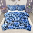 thumbnail image 1 of Manfei Chic Blue Ribbon 7 Pieces Bedding Comforter Set for Kids, Bling Cheetah Print Full Bedding Set, Fashion Bowknot Style Reversible Fitted Sheet Flat Sheet, Luxury Bedroom Decor, 1 of 8