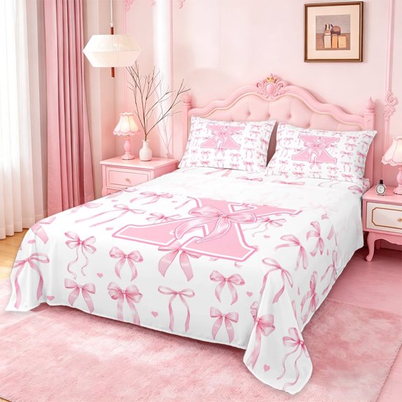 Manfei Chic Bow Tie Full Size Sheets For Girls,Letter X Personalized Initial Bed Sheets For Kids,4 Pieces