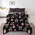 thumbnail image 1 of Manfei Chic Bowknot Bow Comforter Sets Twin Size,Cute Strawberry Comforters & Duvets,Pink Black Bowtie Bedding Twin Comforter Set For Girls,Lightweight Bedroom Decorative Reversible,2-Piece, 1 of 7
