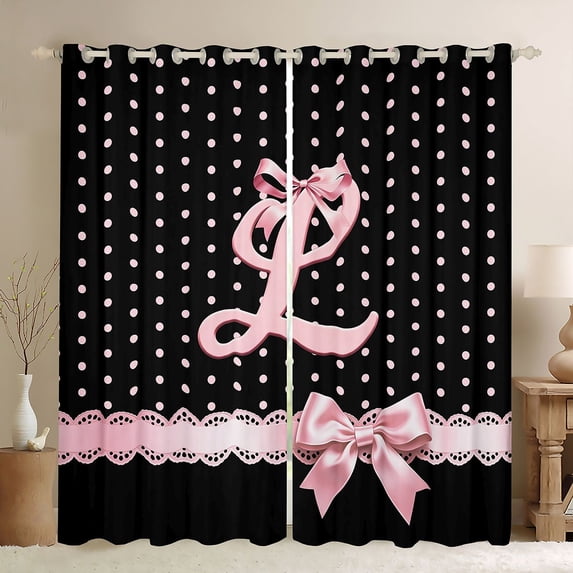 Manfei Chic Bowtie Blackout Curtains Set of 2 (52x84 Each),Alphabet Letters L Curtain