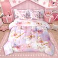 thumbnail image 1 of Manfei Chic Butterfly 7-Piece Bedding Comforter Set,Golg Glitter Print King Bedding Sets,Pink White Bed Sheets For Girls Kids,Breathable Home Decor Reversible, 1 of 9