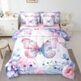 thumbnail image 1 of Manfei Chic Butterfly 7-Piece Twin Bedding Sets,Natural Botanical Leaf Bedding Comforter Set,Gradient Pink Blue Sheet Sets For Girls Kids,Breathable Home Decor Reversible, 1 of 9