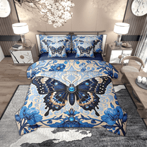 Manfei Chic Butterfly 7pcs Bedding Twin Size, Bohemian Damask Mandala Comforter Sets with Sheets, Botanical Floral Flower Bed Set, Super Cozy Bedroom Decorative