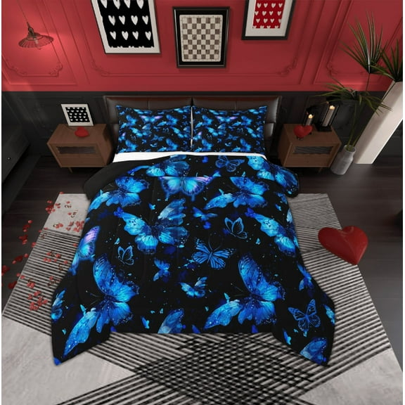 Manfei Chic Butterfly Bedding Sets Twin with Comforter,Insect Animal Duvet Insert,Dreamy Blue Comforter Sets Twin Size For Girl,Microfiber Room Decorative Reversible,2pcs