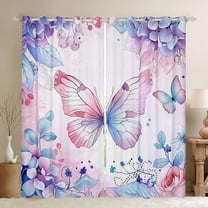 Manfei Chic Butterfly Black Out Curtains,Natural Botanical Leaf Curtains Pack of 2 (42x63 Each),Gradient Pink Blue Bedroom Curtains For Girls Kids,Breathable Home Decor