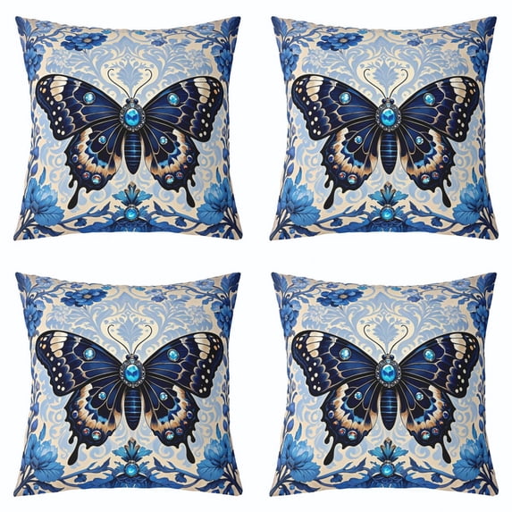 Manfei Chic Butterfly Cushion Covers for Sofa Set of 4, Bohemian Damask Mandala Throw Pillow Covers for Bed, 16x16, Botanical Floral Flower Throw Pillow Covers, Super Cozy Bedroom Decorative