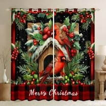 Manfei Chic Cardinal Bird Black Out Curtains, Merry Christmas Curtains Pack of 2 (42x63 Each), Xmas Red Checkered Bedroom Curtains, Luxury Bedroom Decor