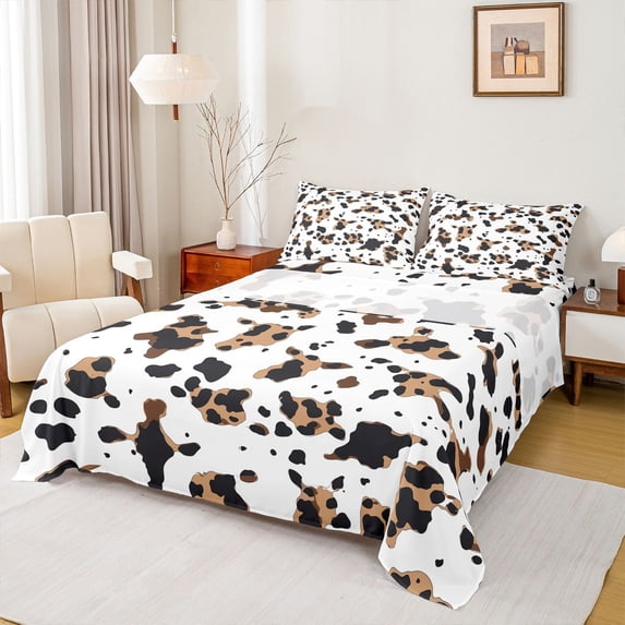 Homewish Chic Cheetah Print Queen Sheet Sets, Fashion Abstract Polkadot Flat and Fitted Sheet, Teens Adult Men Women Super Cozy Room Decor, 4 Pieces