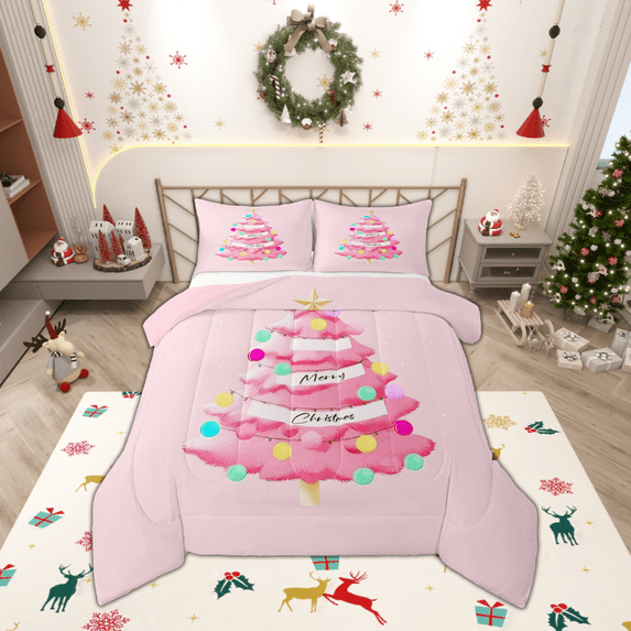 Manfei Chic Christmas Tree Bedding Comforter Set,Merry Xmas Twin Comforter Sets,Colorful Balloon Bedding Set For Girl Kids,Microfiber Bedroom Decor Reversible,2pcs