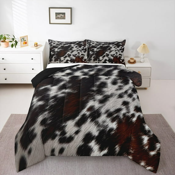 Manfei Chic Cow Print Queen Comforter Set for Adult, Rustic Farmhouse Bedding Sets, Simple Fashion Style Reversible Bedding Comforter Set, Super Cozy Room Decor, 3-Piece