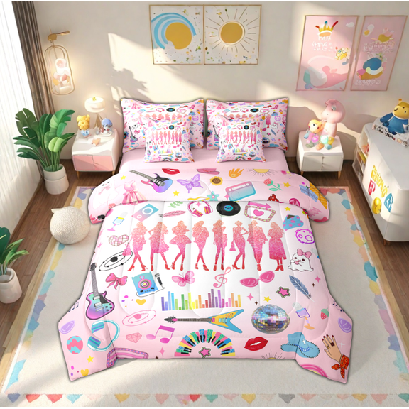 Manfei Disco Guitar Ghost Queen 7-Piece Reversible Teen Girls Super Cozy Halloween Bedding Set