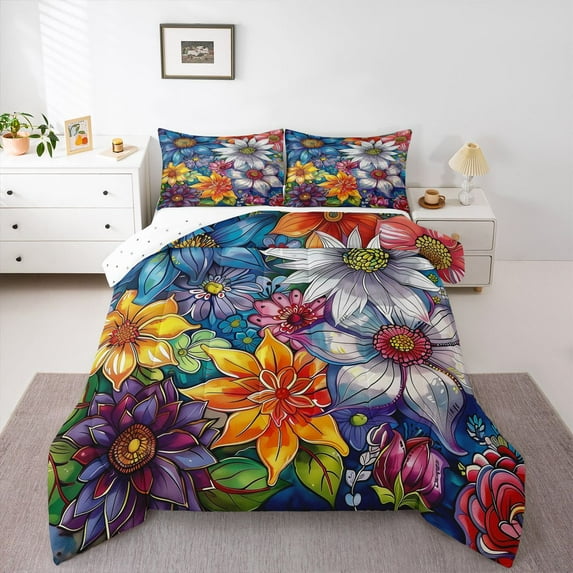 Manfei Chic Floral Flowers Bedding Comforter Set 2pcs for Boys Girls,Spring Garden Twin Comforter Sets Microfiber,Vintage Aesthetics Breathable Bedding Set,Lightweight Room Decor,Reversible