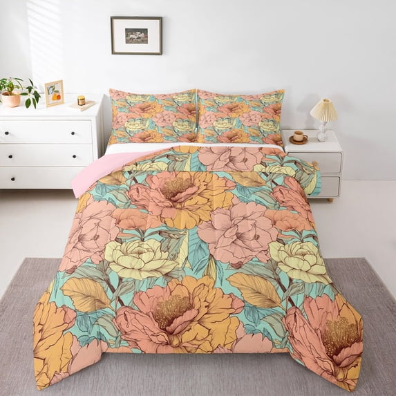 Manfei Chic Flower 3 Pieces Queen Comforter Set for Adults Female Men,Spring Garden Ultra Soft Bedding Sets,Exotic Style Bedding Comforter Set Breathable,Ultra Soft Home Decor,Reversible