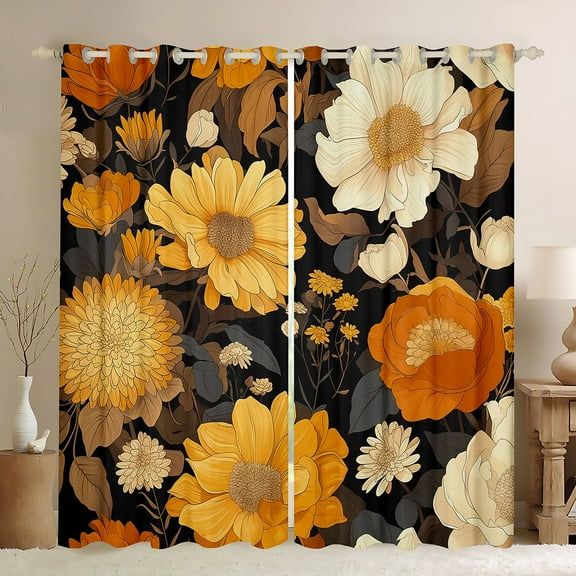 Manfei Chic Flower Boy Girl Black Out Curtains,Retro Vintage Curtains Pack of 2 (42x63 Each),Botanical Plants Bedroom Curtains,Super Cozy Room Decor