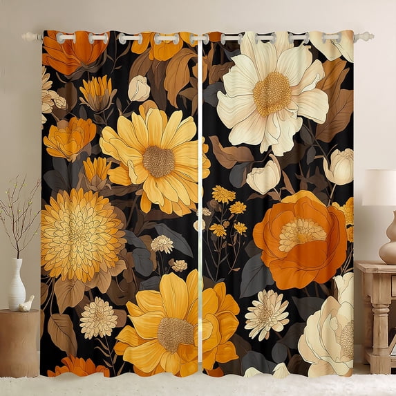 Manfei Chic Flower Boy Girl Black Out Curtains,Retro Vintage Curtains Pack of 2 (42x63 Each),Botanical Plants Bedroom Curtains,Super Cozy Room Decor