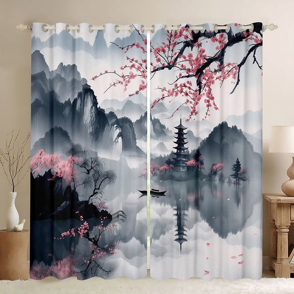 Manfei Chic Flowers Sakura Black Out Curtains for Teens Adults,Cherry Blossoms Curtains Pack of 2 (42x63 Each),Japanese Style Bedroom Curtains,Super Cozy Room Decor