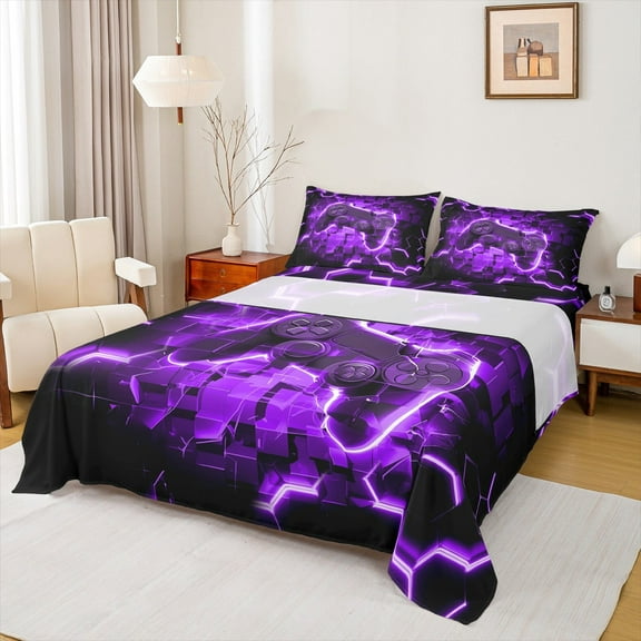 Manfei Chic Game Console Bed Sheets Set Twin Size, Modern Video Game Bed Sheets Twin, Teenager Boys Girls Bedding Twin Size, Lightweight Room Decoration, 3pcs