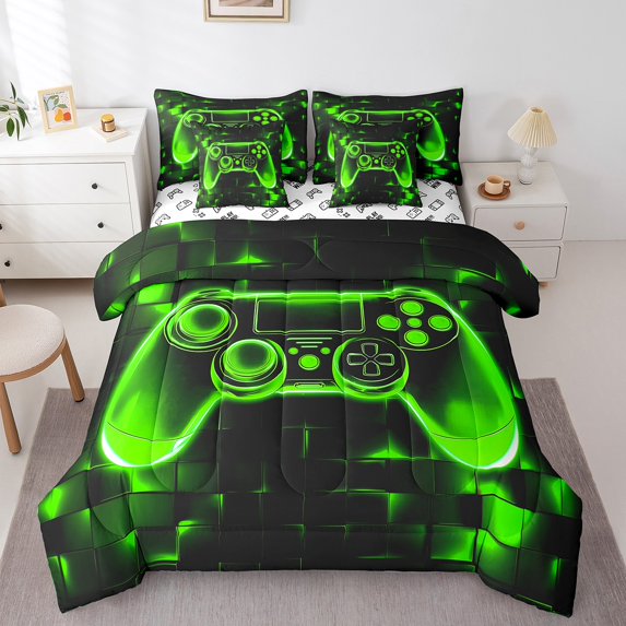 Manfei Chic Game Console Bedding King Size, Modern Video Game Bedding Sets King Size, Teenager Boys Girls Reversible Comforter Sets with Sheets, Breathable Bedroom Decoration, 7pcs