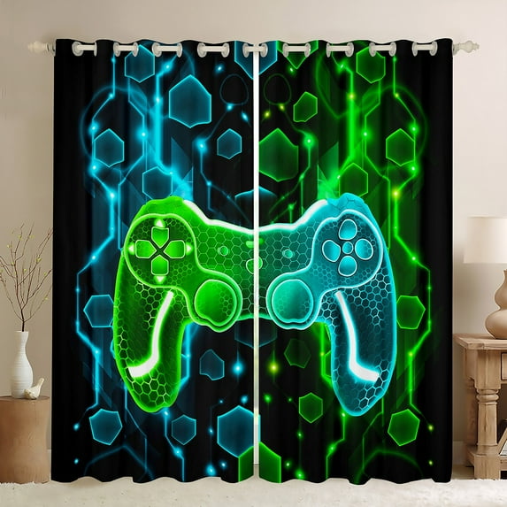 Manfei Chic Game Console Black Out Curtains for Kid, Neon Gradient Honeycomb Curtains Pack of 2 (42x63 Each), Futuristic Geometric Bedroom Curtains, Curtains and Drapes Home Decor