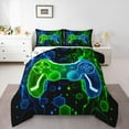 thumbnail image 1 of Manfei Chic Game Console Full Size Comforter Sets for Kid, Bling Stars Print Bedding Comforter Set, Futuristic Geometric Honeycomb Reversible Bedding Sets, Breathable Home Decor, 3pcs, 1 of 8