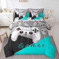 thumbnail image 1 of Manfei Chic Gamepad Teens Bedding Comforter Set 7pcs, Black Cyan Cartoon Queen Bedding Sets, Game Console Player Reversible Queen Sheet Sets, Ultra Soft Home Decor, 1 of 7