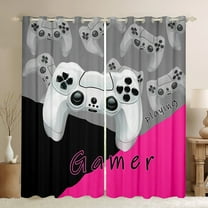 Manfei Chic Gamepad Teens Black Out Curtains, Black Pink Cartoon Curtains Pack of 2 (42x63 Each), Game Console Player Bedroom Curtains, Curtains Blackout Home Decor