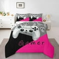 thumbnail image 1 of Manfei Chic Gamepad Teens Full Size Comforter Sets, Black Pink Cartoon Bedding Comforter Set, Game Console Player Reversible Bedding Sets, Breathable Home Decor, 3pcs, 1 of 8