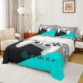 thumbnail image 1 of Manfei Chic Gamepad Teens Full Size Sheets, Black Cyan Cartoon Bed Sheets, Game Console Player Sheet Sets, Ultra Soft Home Decor, 4pcs, 1 of 7