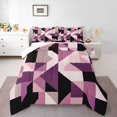 thumbnail image 1 of Manfei Chic Geometric Abstract Full Size Comforter Sets, Pink Square Rectangle Bedding Comforter Set, Teen Kid Child Adult Reversible Bedding Sets, Microfiber Bedroom Decor, 3 Pieces, 1 of 8