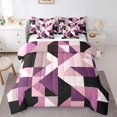 thumbnail image 1 of Manfei Chic Geometric Abstract Twin Bedding Sets 7-Piece, Pink Square Rectangle Bedding Comforter Set, Teen Kid Child Adult Reversible Sheet Sets, Microfiber Bedroom Decor, 1 of 7