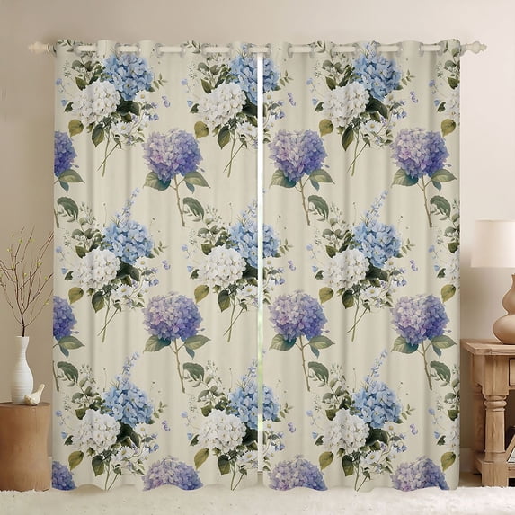 Manfei Chic Hydrangea Blackout Curtains, Garden Floral Curtains Pack of 2 (42x84 Each), Lavender Sky Blue Cream