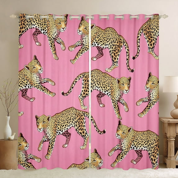Manfei Chic Leopard Cheetah Black Out Curtains, Girls Pink Curtains Pack of 2 (42x63 Each), Safari Wildlife Bedroom Curtains, Luxury Room Decor