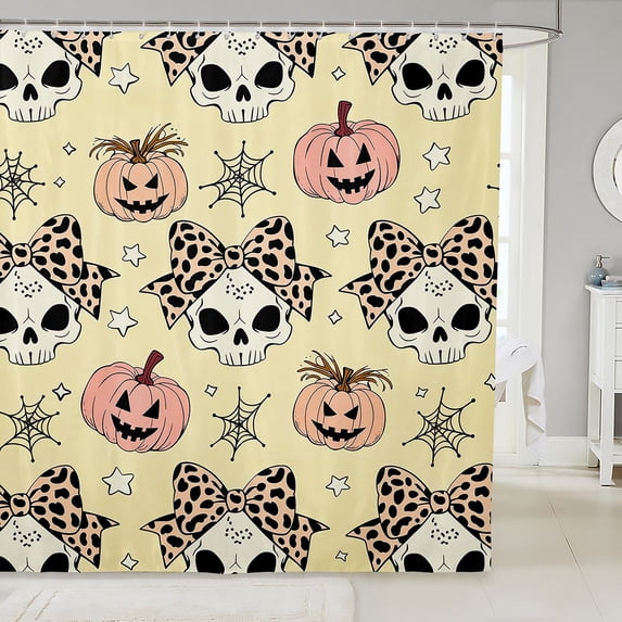 Manfei Chic Leopard Print Bowknot Shower Curtain 72Wx72L,Halloween Skull Bathroom Curtain
