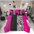 thumbnail image 1 of Manfei Chic Leopard Print Twin Bedding Sets 7-Piece for Female, Cheetah Zebra Animal Bedding Comforter Set, Black Pink Geometric Reversible Sheet Sets, Ultra Soft Home Decor, 1 of 7