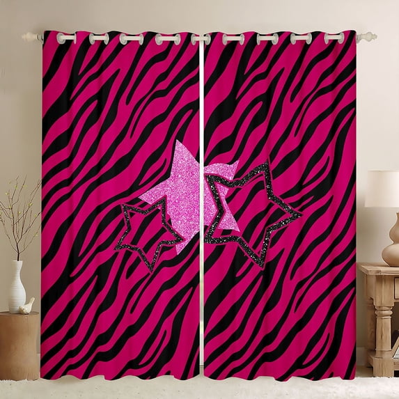 Manfei Chic Leopard Stars Print Blackout Curtains Set of 2 (52x84 Each),Girls Friendly Style Curtain,Pink