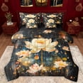 thumbnail image 1 of Manfei Chic Lotus Flower 7 Pieces Bedding Comforter Set,Country Plant Floral Full Bedding Set,Staryy Night Fitted Sheet Flat Sheet For Kids,Microfiber Bedroom Decor Reversible, 1 of 8