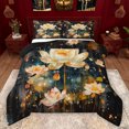 thumbnail image 1 of Manfei Chic Lotus Flower Queen Comforter Set,Country Plant Floral Bedding Sets,Staryy Night Bedding Comforter Set For Kids,Microfiber Bedroom Decor Reversible,3-Piece, 1 of 8