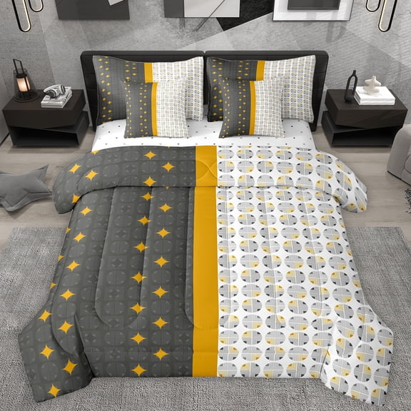 Manfei Chic Minimalst Adult Bedding Comforter Set 7pcs, Chic Minimalism Abstract Queen Bedding Sets, Modern Fashion Artwork Queen Sheet Sets, Lightweight Room Decor